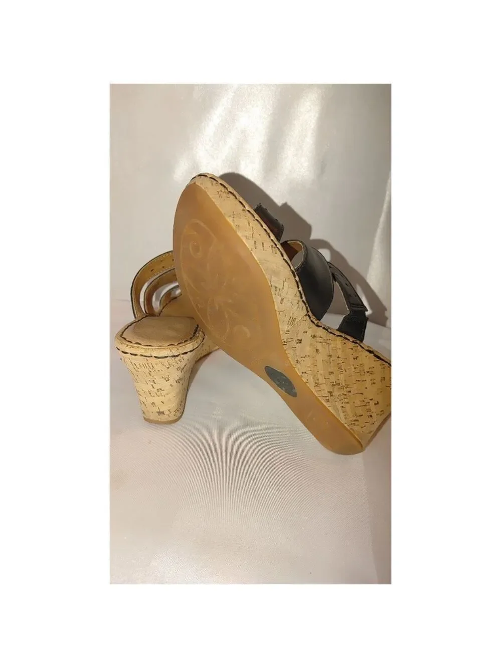 Born Marjorie Leather Cork Wedge Sandals Size 6